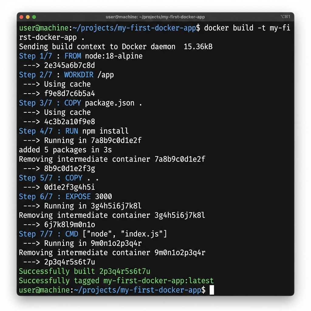Terminal showing successful Docker build output